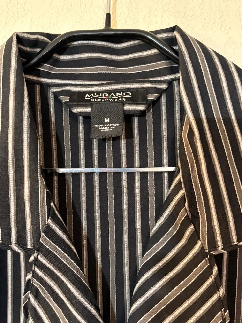 Cotton Murano Long Sleeve Pajama Two Piece Set size Medium Black Gray Stripe